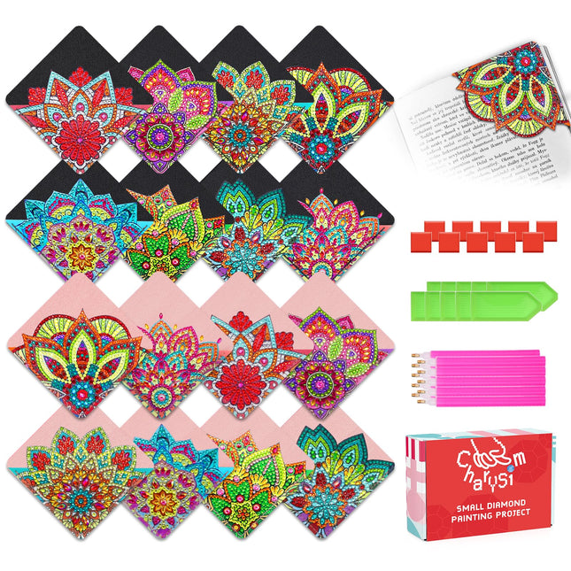 8 Pcs Diamond Art Corner Bookmarks Leather Dimond Painting Book Mark Kit for Adults Paint by Dots Bookmarkers Craft DIY 