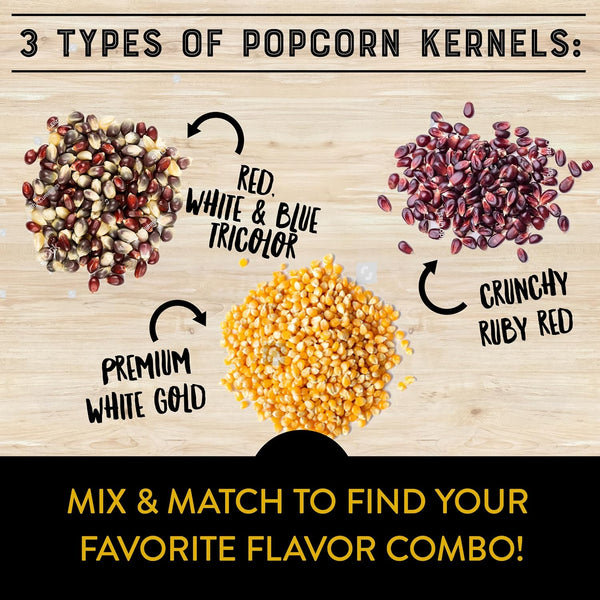 Urban Accents Movie Night Popcorn Gift Set – Includes 3 Gourmet Popcorn Kernel Varieties & 5 Flavorful Seasonings – Perfect Snack Gift Box for
