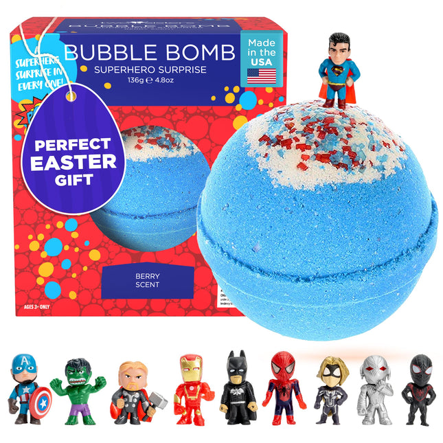 Superhero Bath Bombs for Kids & Boys with Surprise Hero Toys inside (1 Pack) - L
