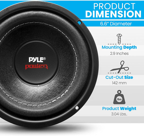 Pyle Car Vehicle Subwoofer Audio Speaker - 6.5 Non-Pressed Paper Cone, Black Plastic Basket, Dual Voice Coil 4 Ohm Impedance, 600 Watt Power, Foam