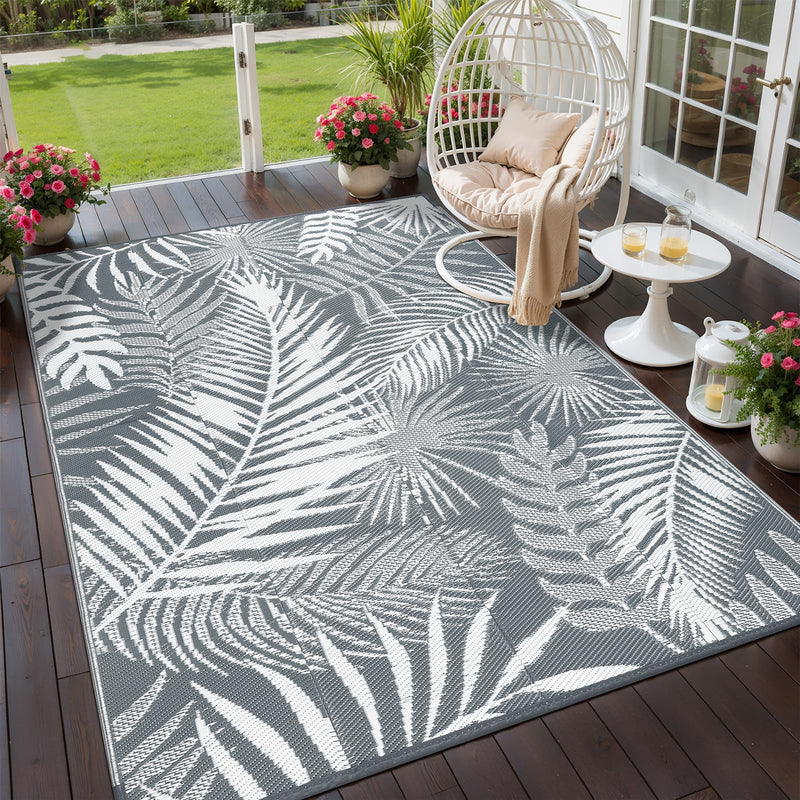 Outdoor Plastic Straw Rug - 6x9Ft Waterproof Reversible Patio Mat for Deck, Beach, RV, Camper, Backyard 6' x 9' (Rectangular) Cool Gray