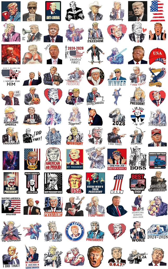 100 Pack President Stickers, American Graphic Picture Decal for Laptop, Phone, Vehicle, Water Bottle