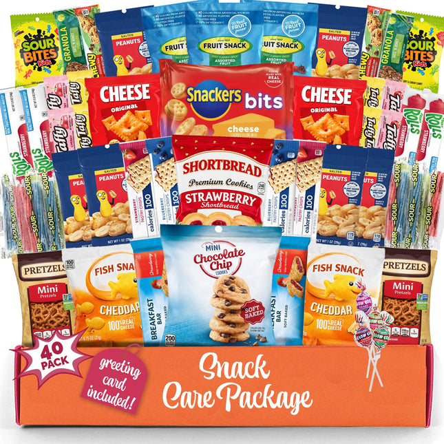 Snack Box Variety Pack (40 Count) Candy Gift Basket - College Student Care Packa