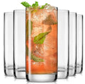 JoyJolt Faye 13oz Highball Glasses, 6pc Tall Glass Sets. Lead-Free Crystal Drinking Glasses. Water Glasses, Mojito Glass Cups, Tom Collins Bar