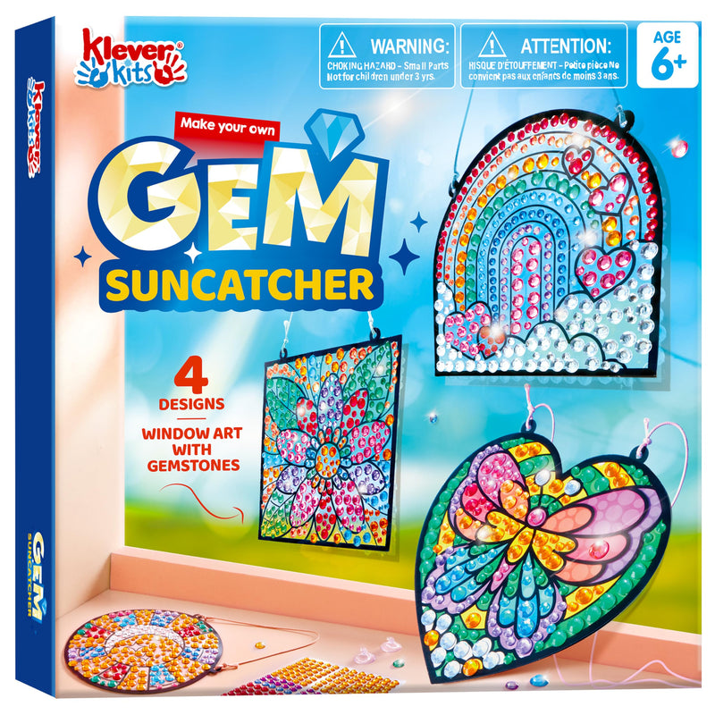 Klever Kits 4PCS Window Art Suncatcher Kits, Fun Gem Painting Kits, Diamond Art and Crafts for Boys Girls, Great Crafts Gift for Kids Birthdays