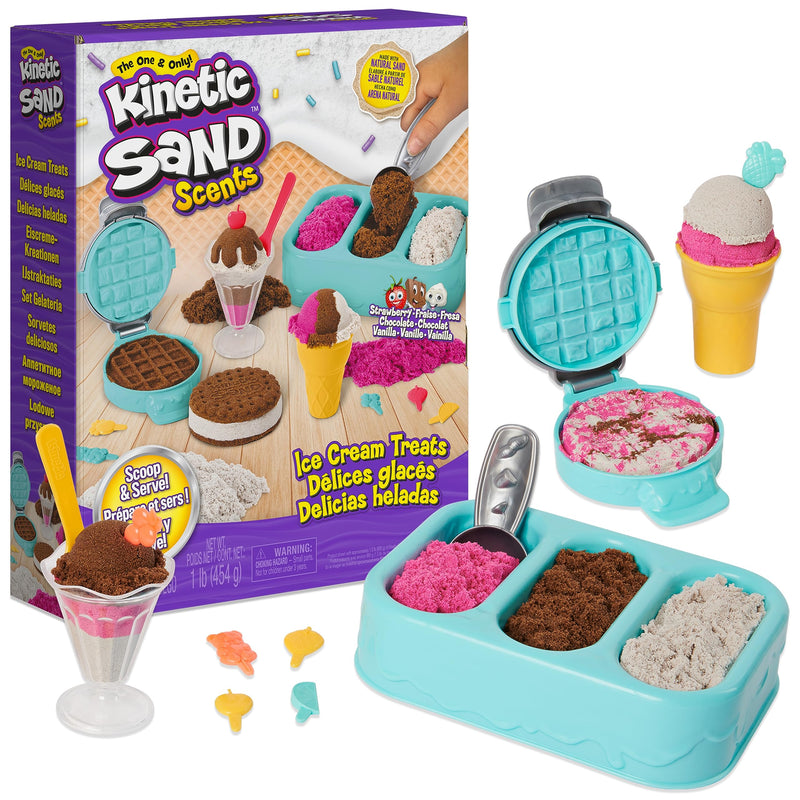Kinetic Sand Scents Ice Cream Treats, Moldable Sand Sensory Toys, Ages 3+ | Swirl Strawberry, Chocolate & Vanilla Scented Play Sand Ice Cream