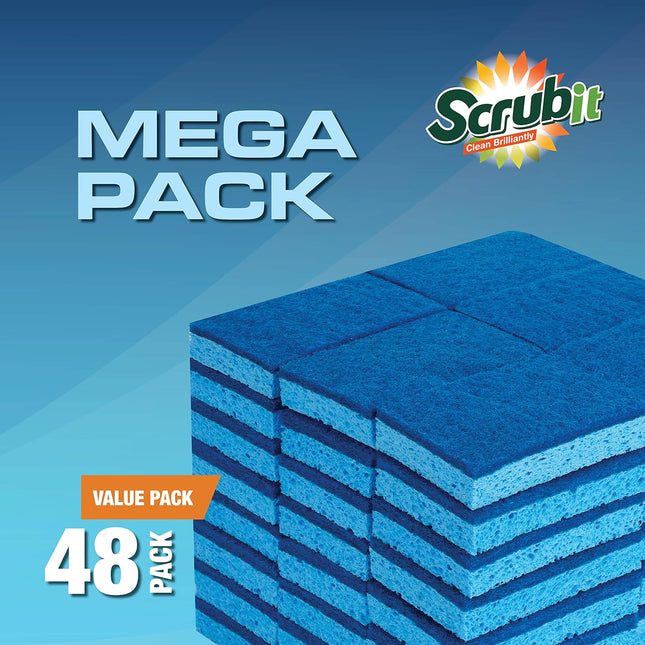 SCRUBIT 48 Pack Kitchen Sponges - Dish Sponge for Washing Dishes, Kitchen & Bath
