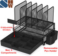 Simple Houseware Mesh Desk Organizer with Sliding Drawer, Double Tray and 5 Upright Sections, Black