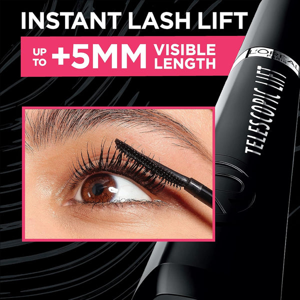 L'Oreal Paris Telescopic Lift Mascara, Lengthening and Volumizing Eye Makeup, Lash Lift with up to 36HR Wear, Washable, Blackest Black, 0.33 Fl Oz