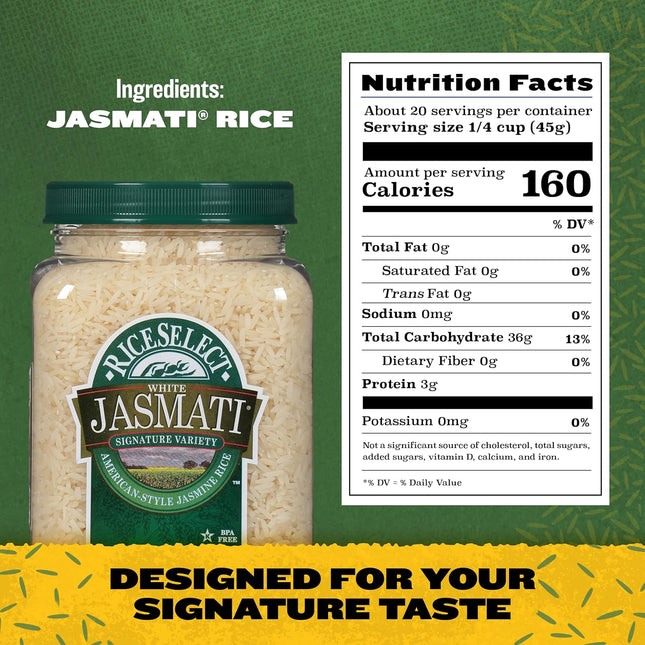 Riceselect Jasmati Rice, Long-Grain Jasmine Rice, Premium Gluten Free Rice, Non-