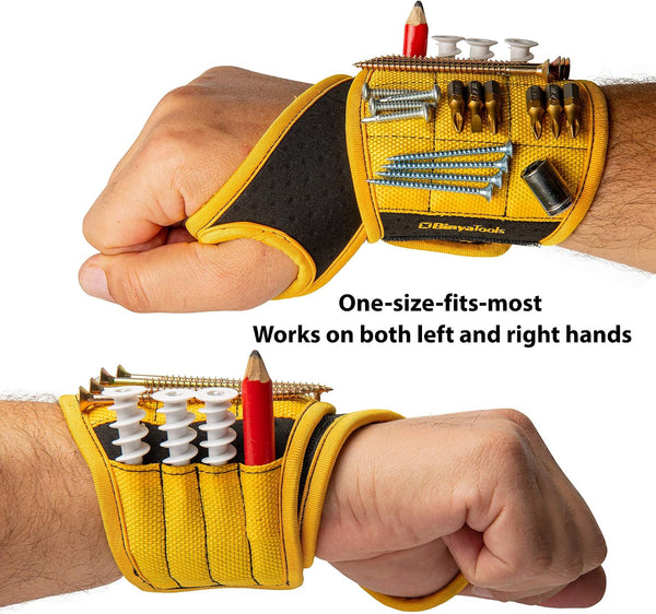 BINYATOOLS Magnetic Wristband for Tools Gift for Him Magnet Screw Holder Wrist Support Keeps Screws Nails, Drill Bits Handy Unique Tool Gadgets