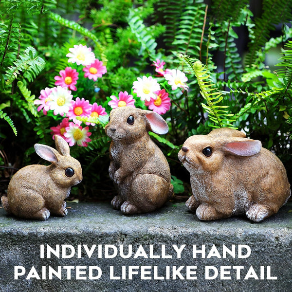 LEGIFO Bunny Decor Yard Decorations Outdoor Set of 3, Bunny Decorations for Home Garden Outdoor Statues, Easter Rabbit Figurines mom Gifts Brown