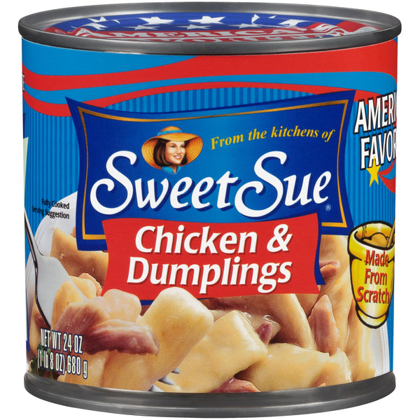 Sweet Sue Chicken & Dumplings, 24 oz Can - Heat and Serve Soup Meal - 14g Protein per Serving - Made from Scratch Recipe 24 Ounce (Pack of 1)