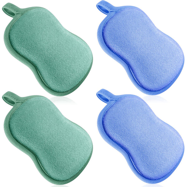 Tatuo 4 Pcs Baby Bath Sponge Toddler Bath Sponge,Green, Blue