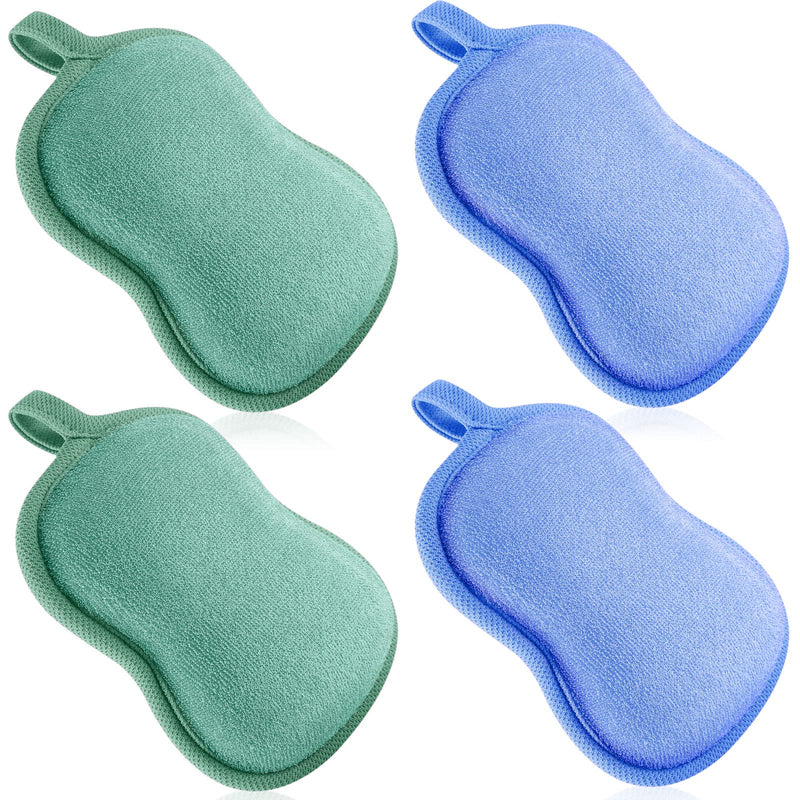 Tatuo 4 Pcs Baby Bath Sponge Toddler Bath Sponge,Green, Blue