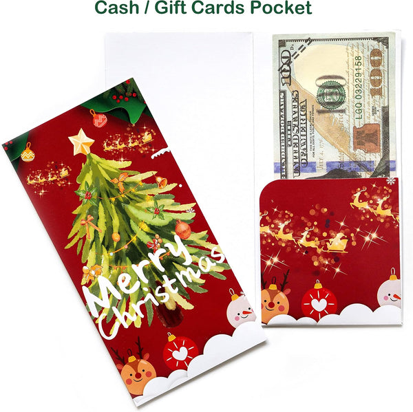 Christmas Money Cards with Kraft Envelopes - 24 Money Holder Christmas Cards with 24 Kraft Envelopes 24 Festive Holiday Stickers-6 Designs