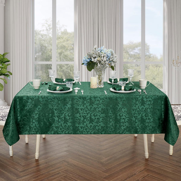 Scroll Damask Jacquard Square Green Tablecloth 52"X52"，Wipeable Table Cover for Dining Table, Buffet Parties and Camping Green 52" x 52" (Square)