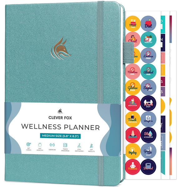 Clever Fox Wellness Planner - Weekly & Daily Health and Wellness Log, Food Journal & Meal Planner Diary for Calorie Counting, Notebook for Medical