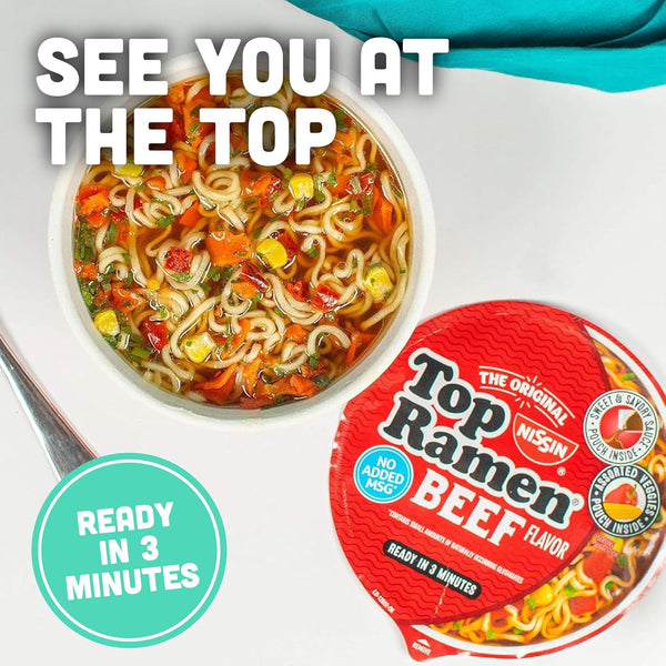 Nissin Top Ramen Bowl Ramen Noodle Soup, Beef, 3.28 Ounce (Pack of 6) Beef 3.28 Ounce (Pack of 6)