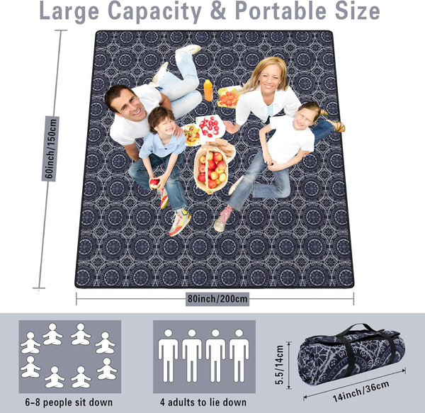 Supfitness Extra Large Picnic Blankets Waterproof Foldable (60 "x 80") Beach Blanket Waterproof Sandproof,3-Layer Thicking Mat Outdoor Packable