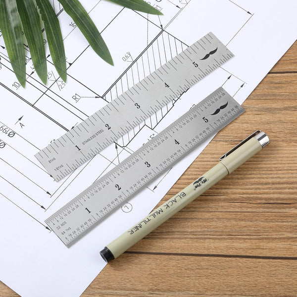 Mr. Pen- Machinist Ruler, 6 Inch, 2 Pack, Stainless Steel Imperial | Precision Measuring Tool, 1/8", 1/16", 1/32", 1/64" Graduation for