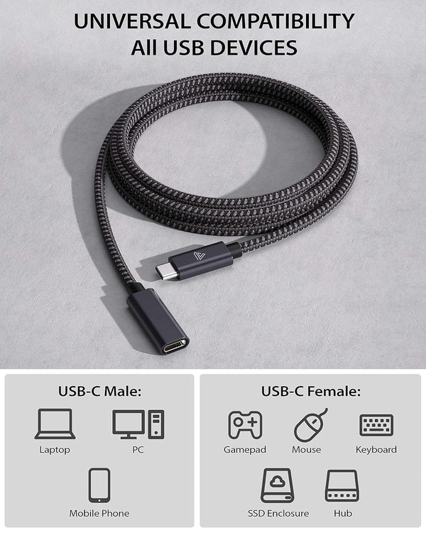 USB C Extension Cable (20Gbps/240W/3.3Ft), Faracent USB 3.2 Type C 3.1 Male to Female Extension Charging & Sync for Iphone 16 15 Pixel PSVR2