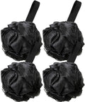 4 Pack Black Bath Loofah Sponge 60g Shower Mesh Ball - Exfoliating Body Scrubber for Men & Women - Durable Shower Puff Bath Loofa for Soothe Skin