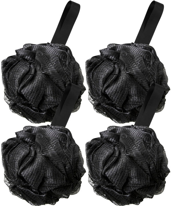 4 Pack Black Bath Loofah Sponge 60g Shower Mesh Ball - Exfoliating Body Scrubber for Men & Women - Durable Shower Puff Bath Loofa for Soothe Skin