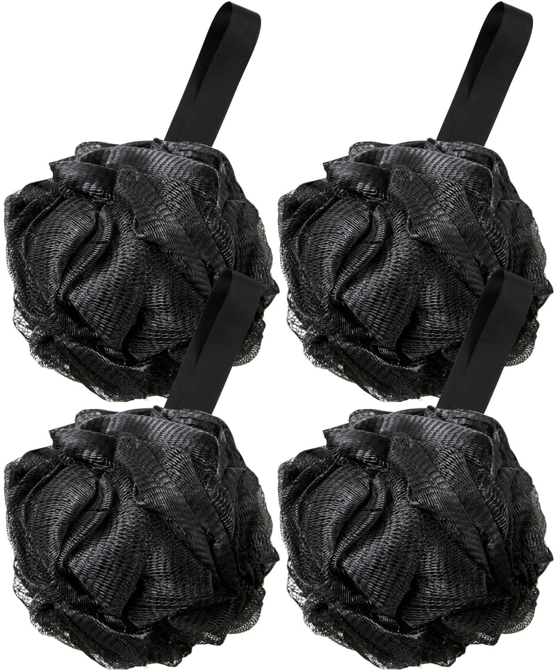 4 Pack Black Bath Loofah Sponge 60g Shower Mesh Ball - Exfoliating Body Scrubber for Men & Women - Durable Shower Puff Bath Loofa for Soothe Skin