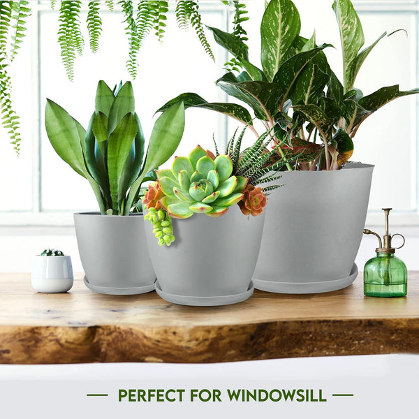 Utopia Home - Plant Pots Indoor with Drainage - 7/6.6/6/5.3/4.8 Inches Flower Pots for Indoor Planter - 5 Pack Plastic Planters - Ideal for