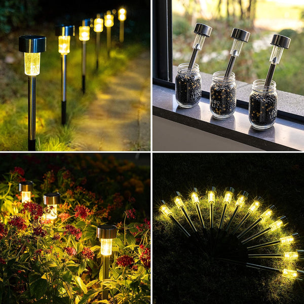 GIGALUMI Solar Pathway Lights, Stainless Steel IP44 Waterproof Auto On/Off Outdoor LED Solar Landscape Lights for Garden, Yard, Patio, Path and