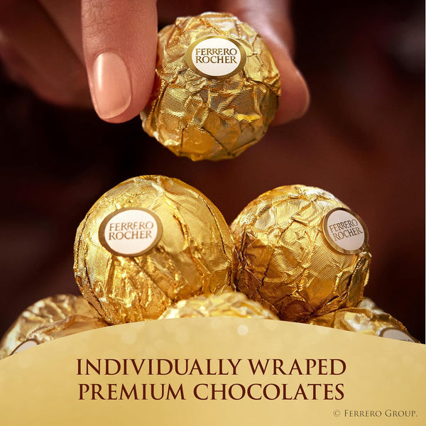 Ferrero Rocher Gourmet Hazelnut Milk Chocolate Gift Box, 24 Individually Wrapped Chocolates, 10.6 oz 24 Count (Pack of 1)