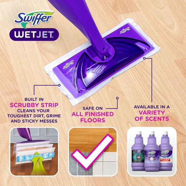 Swiffer WetJet Hardwood and Floor Spray Mop Cleaner Starter Kit, Includes: 1 Power Mop, 10 Pads, Cleaning Solution, Batteries 1 Kit Cleaner Kit