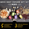 Urban Accents Movie Night Popcorn Gift Set – Includes 3 Gourmet Popcorn Kernel Varieties & 5 Flavorful Seasonings – Perfect Snack Gift Box for