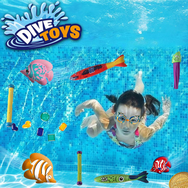 LITTLE FROGGY KidÃ¢ÂÂS Diving Set with 30 Pcs Diving Toy Kit Perfect for Pool, Beach, Water Parks, for Swimming Training & Water Games for Boys Aged