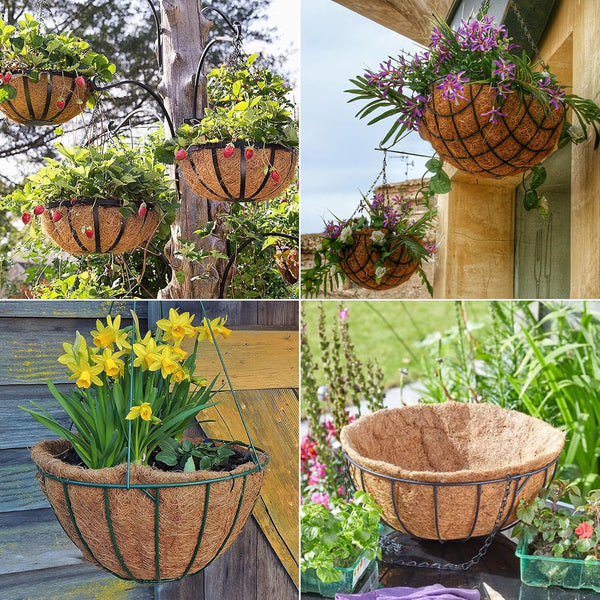 LCHUANG Coco Liners for Planters - 6 Pack 8 Inch Round Hanging Basket Liners, 100% Natural Coconut Fiber Replacement Liners for Hanging Baskets