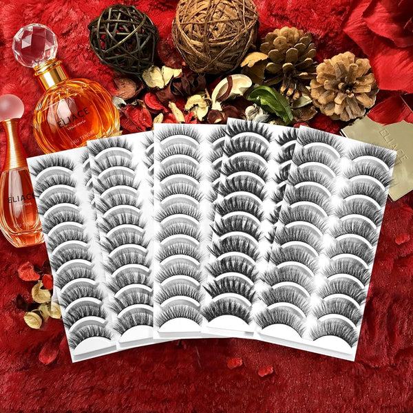 Eliace Eyelashes, (50 Pairs,5 Styles) Faux Mink Lashes Natural Look Wispy Fluffy Handmade Cat Eye False Lash Pack, False Eyelashes Set, Fake
