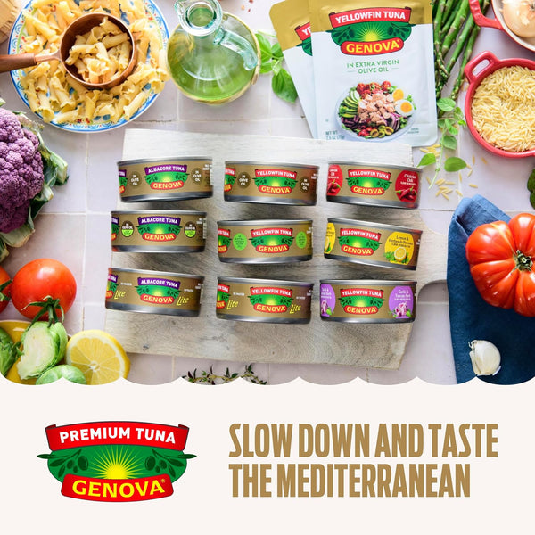 Genova Premium Yellowfin Tuna in Olive Oil, 5 Ounce Cans, 8-Pack – Nutrient Rich, High Protein Canned Tuna Fish - Delicious, Easy, Nutritious