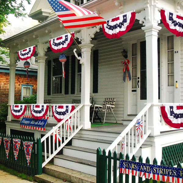 6 PCS 4th of July Decorations Outdoor, 1.5 x 3 FT American Flag Banner, Patriotic Bunting USA Pleated Fan Flags US Half Fan Flag Independence Day