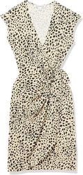 Amazon Essentials Women's Classic Cap Sleeve Wrap Dress with V Neck (Available in Plus Size) XX-Large Tan, Classic Animal Print