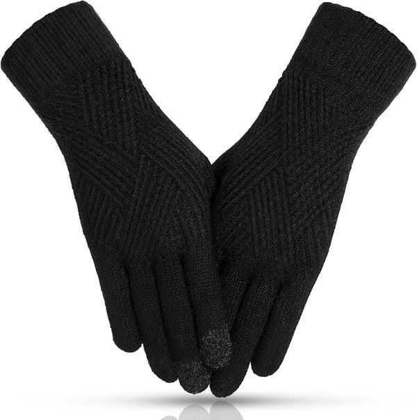 Tavaleu Women'S Winter Gloves - Warm Touch Screen Fleece Lined, Elastic Cuff Knit Gloves for Cold Weather