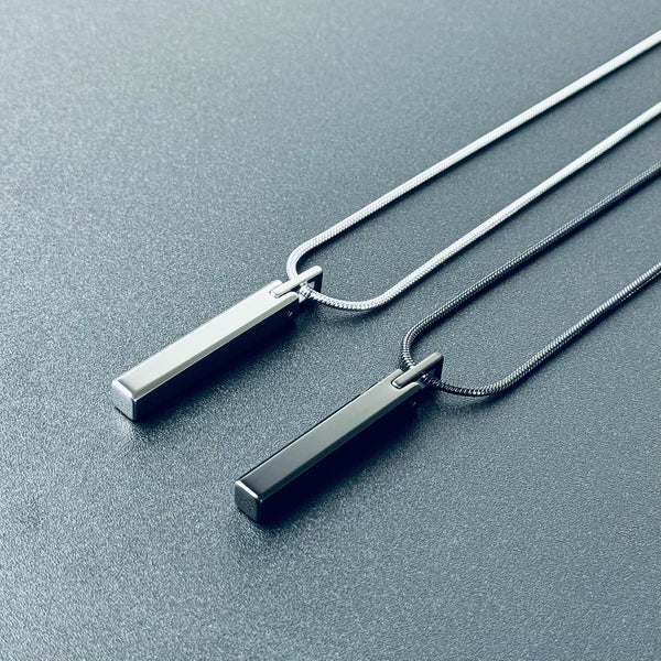 MOO&LEE Men's Tungsten Steel Bar Pendant Necklace with 22 Inches Stainless Steel Snake Chain Black