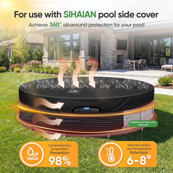 SIHAIAN 12 Ft Round Pool Cover, with Automatic Drain Pool Cover, Patented One-Piece Tensioning System Above Ground Pool Cover, Preventing