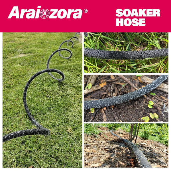 Soaker Hose 25 FT for Garden Beds,Heavy Duty Solid Brass Connector 1/2â Ruber Drip Irrigation for Flower Bed&Yard,Landscaping