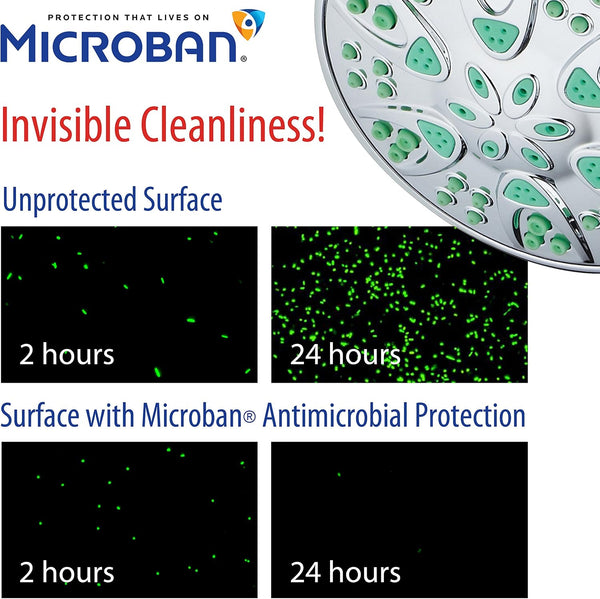 AquaDance Antimicrobial – Anti-Clog High-Pressure 6-Setting Shower Head with Microban Nozzle Protection from Growth of Mold, Mildew & Bacteria for