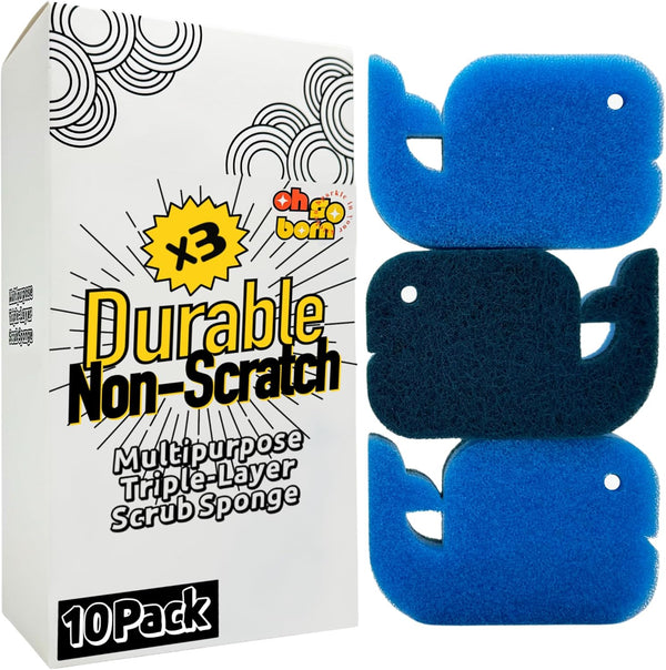 Multipurpose Dual Sided Triple Layer Dish Sponges Kitchen | Boil Safe Scratch Free Odor Resistant Extra Durable | Flexible and Durable Design for