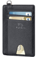 FurArt Slim Minimalist Wallet RFID Credit Card Holder for Men | slim minimalist compact rfid id window thin small Saffiano Black