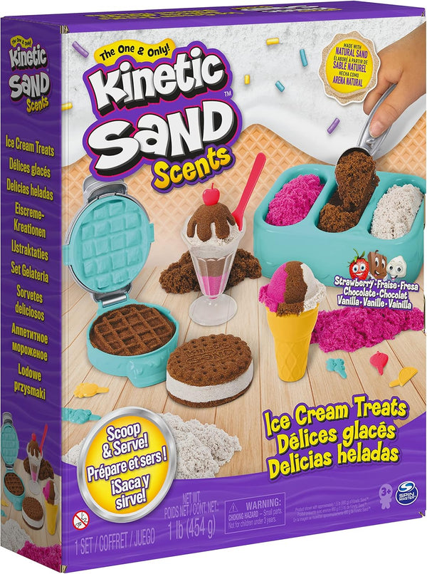 Kinetic Sand Scents Ice Cream Treats, Moldable Sand Sensory Toys, Ages 3+ | Swirl Strawberry, Chocolate & Vanilla Scented Play Sand Ice Cream