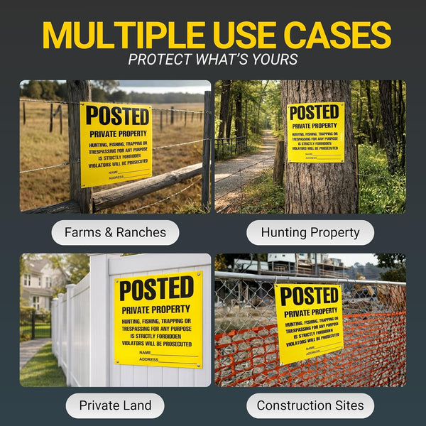 Posted Sign – No Hunting No Trespassing 11 x 11 Inch, Yellow Private Property Warning Signs, Outdoor Signs for Fence, Yard, Woods and Property