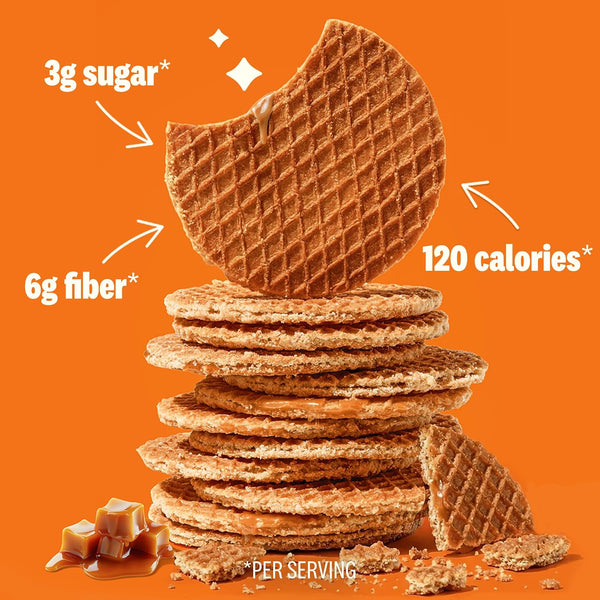 Rip Van Wafels Dutch Caramel & Vanilla Stroopwafels, Healthy Snacks, Non-GMO, Low Calorie, Low Sugar (3g), Office Snacks, Keto Friendly, 12 Count